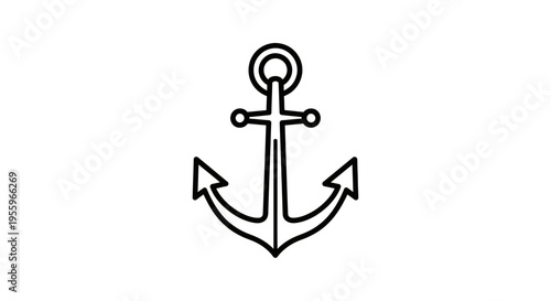 Classic Marine Anchor Outline Icon. Simple Line Art Drawing for Nautical, Ocean, and Maritime Themed Design Elements.