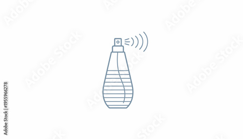 Perfume bottle spraying mist, minimalist line art icon, beauty and fragrance concept