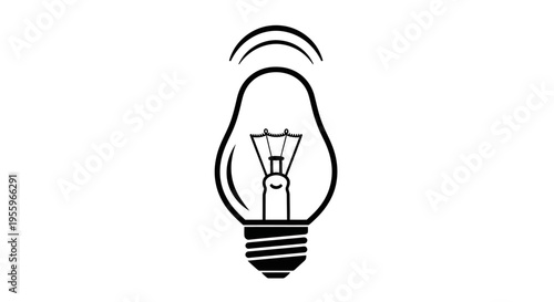 Glowing light bulb icon with radiating waves. Symbolizes creative idea, innovation, smart technology, and active thinking concept.