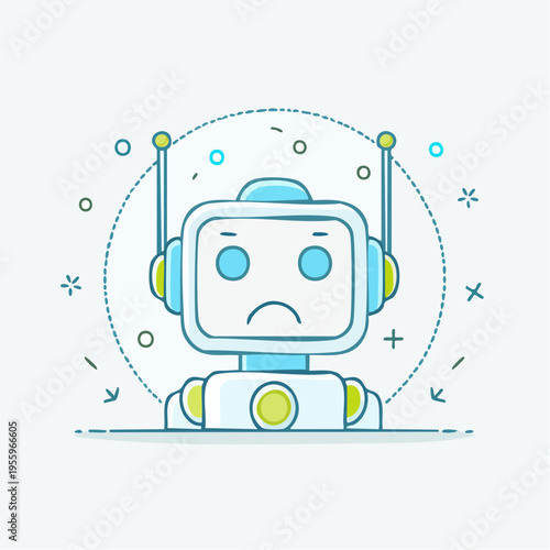悲しむAIロボットの顔 失敗や失望を示すアイコン