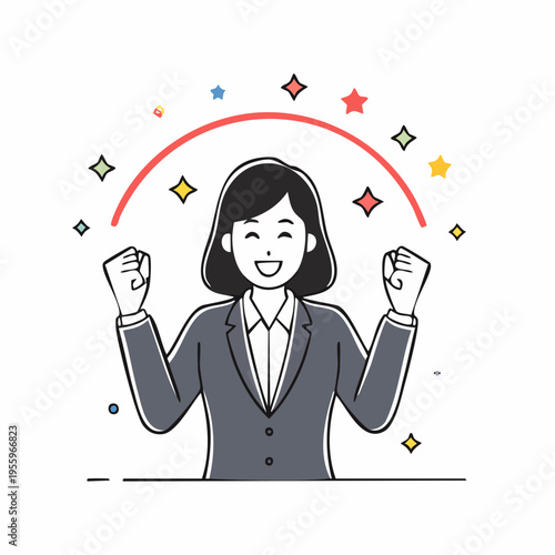 成功を喜ぶビジネスパーソンのアイコン 目標達成とキャリアアップ