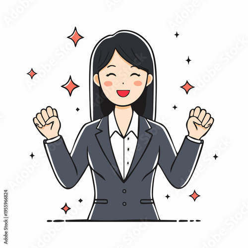 成功を喜ぶビジネスパーソンのアイコン 目標達成とキャリアアップ