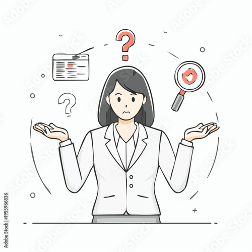 決断に迷うビジネスパーソンのアイコン 選択や思考中のビジネスシーン