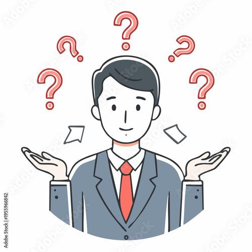決断に迷うビジネスパーソンのアイコン 選択や思考中のビジネスシーン