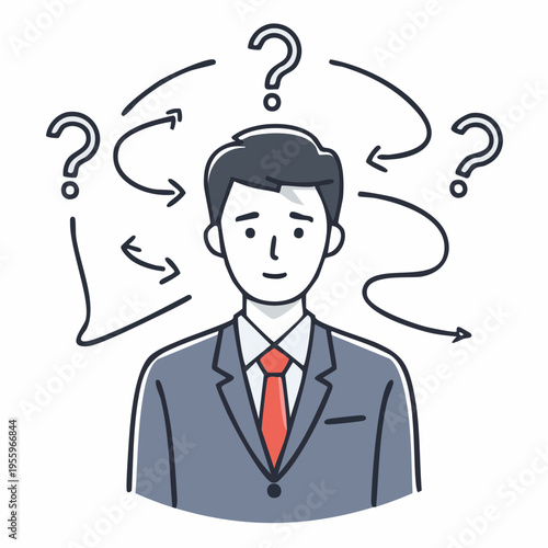 決断に迷うビジネスパーソンのアイコン 選択や思考中のビジネスシーン