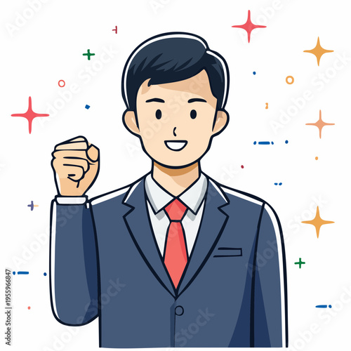 ガッツポーズでやる気のあるビジネスパーソンのアイコン モチベーションアップ