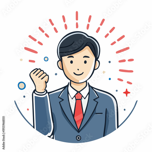 ガッツポーズでやる気のあるビジネスパーソンのアイコン モチベーションアップ