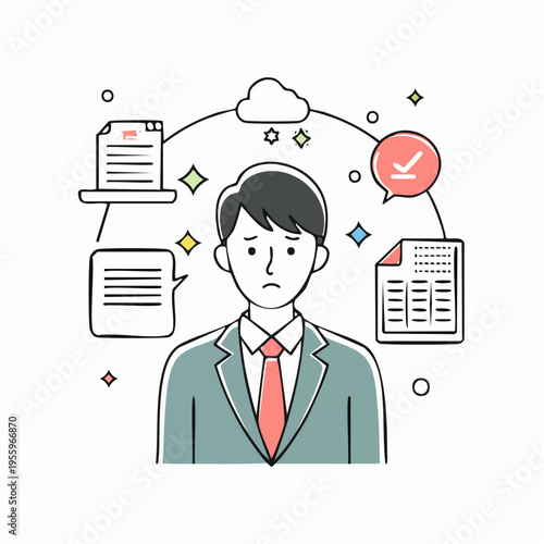 クレーム対応でストレスを抱えるビジネスパーソンのアイコン カスタマーサポート