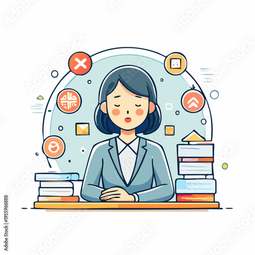 過労でストレスを抱えるビジネスパーソンのアイコン 働き方改革とブラック企業