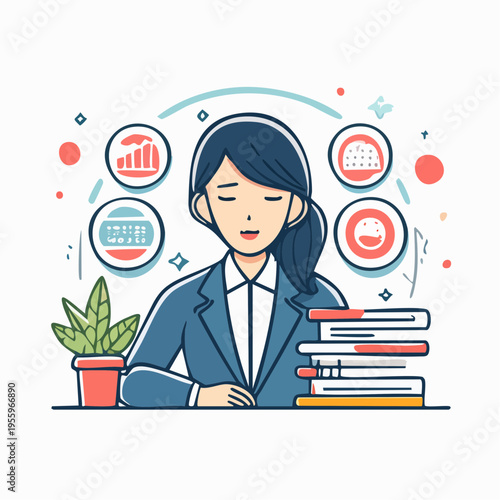 過労でストレスを抱えるビジネスパーソンのアイコン 働き方改革とブラック企業