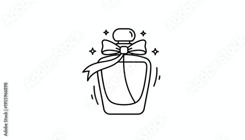 Perfume Bottle Icon with Bow and Sparkles - Elegant Fragrance Symbol