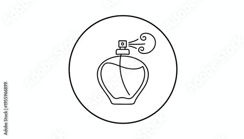 Perfume Bottle Icon with Spray Mist - Minimalist Line Art