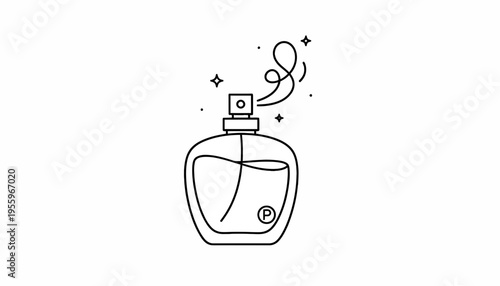 Perfume Bottle Spraying Fragrance with Sparkles and Swirls - Minimalist Line Art