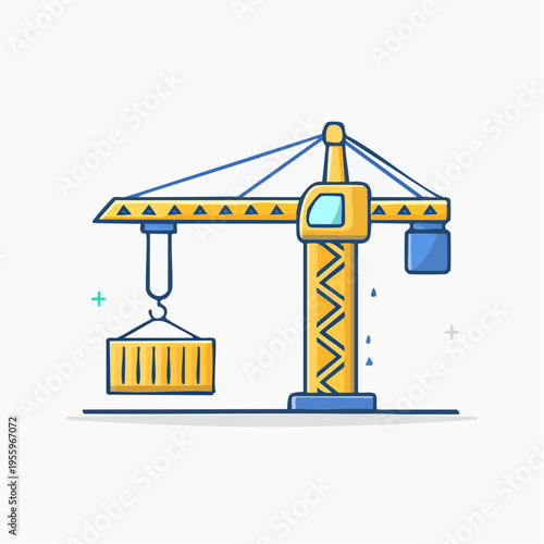 資材を吊り上げる建設クレーンのアイコン 建築工事と物流
