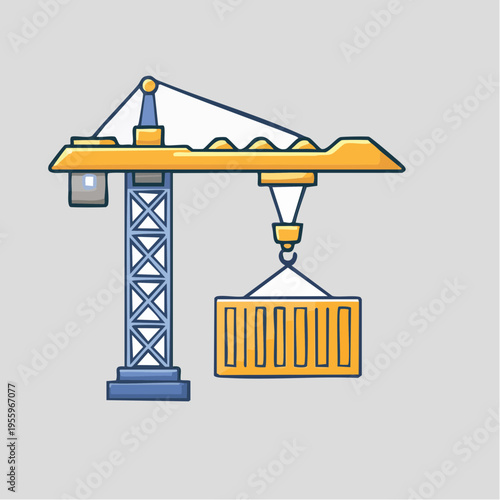 資材を吊り上げる建設クレーンのアイコン 建築工事と物流