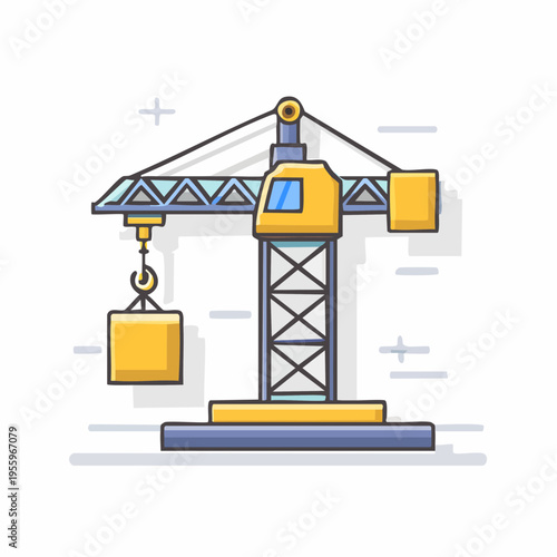 資材を吊り上げる建設クレーンのアイコン 建築工事と物流
