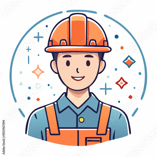 ヘルメットを被った作業員のアイコン 建設現場や工場のスタッフ