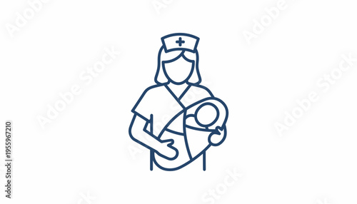 Nurse Holding Newborn Baby Icon, Medical Care, Healthcare, Maternity, Pediatric