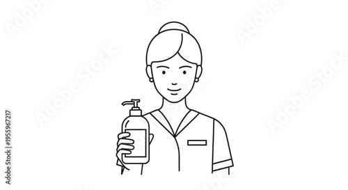 Nurse holding hand sanitizer bottle, hygiene and healthcare concept