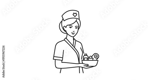 Nurse Holding Spa Treatment Tray with Bottles and Towel