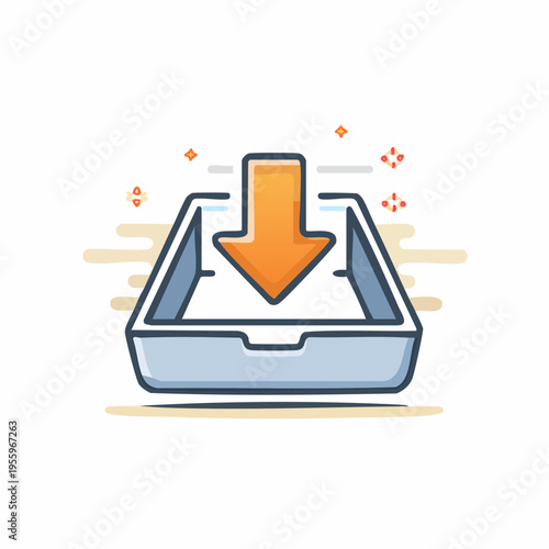 トレイへのダウンロード矢印アイコン データ保存とシステム導入