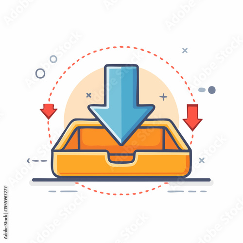 トレイへのダウンロード矢印アイコン データ保存とシステム導入