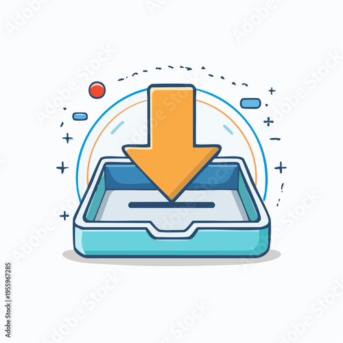 トレイへのダウンロード矢印アイコン データ保存とシステム導入