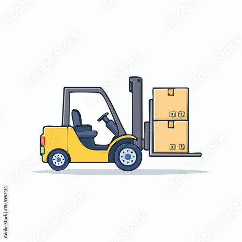 荷物を運ぶフォークリフトのアイコン 物流倉庫と運送業