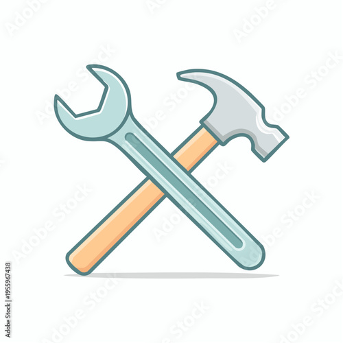 交差したハンマーとレンチのアイコン 建設工事や修理メンテナンス