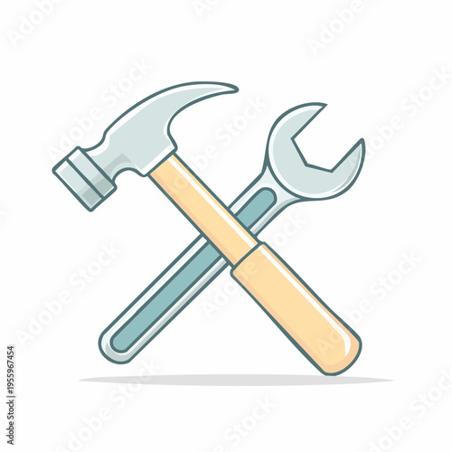 交差したハンマーとレンチのアイコン 建設工事や修理メンテナンス