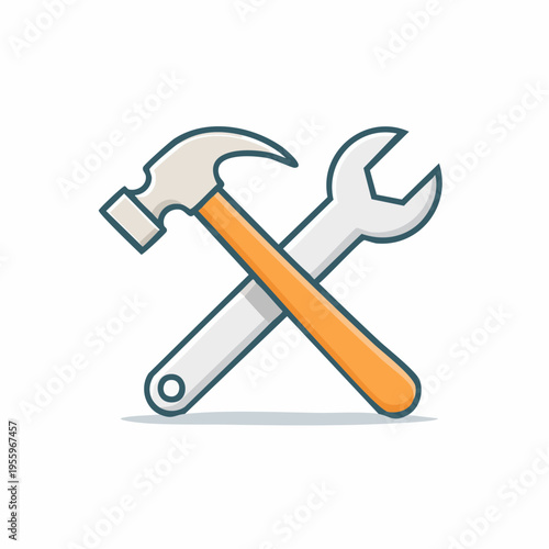 交差したハンマーとレンチのアイコン 建設工事や修理メンテナンス