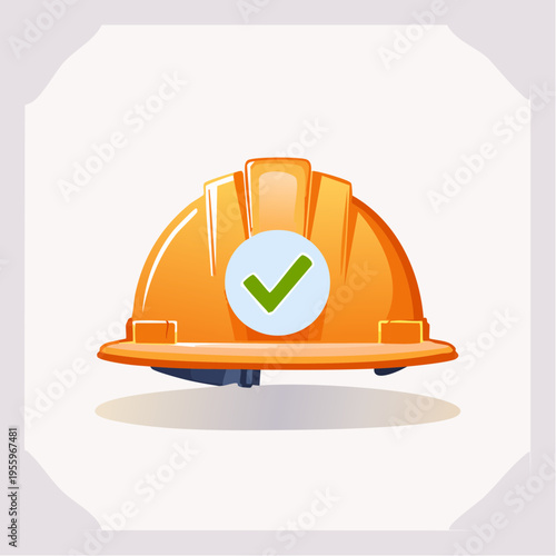 チェックマーク付き安全ヘルメットのアイコン 現場の安全確認と点検完了