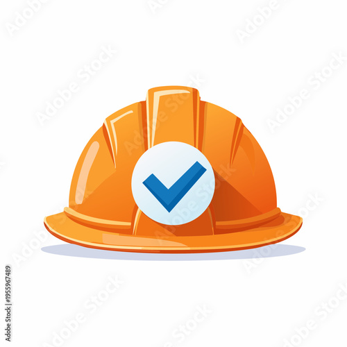 チェックマーク付き安全ヘルメットのアイコン 現場の安全確認と点検完了