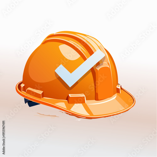 チェックマーク付き安全ヘルメットのアイコン 現場の安全確認と点検完了
