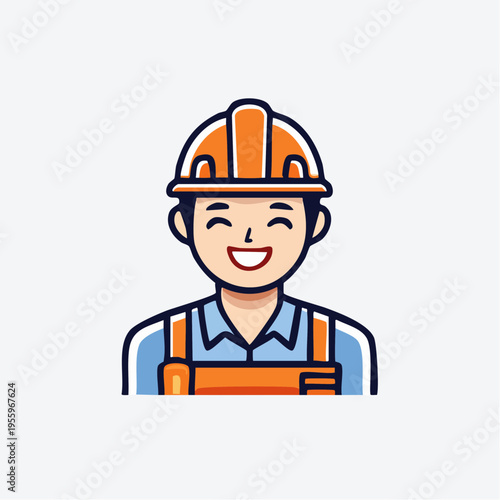 笑顔で満足する男性作業員のアイコン 建設現場の安全と信頼