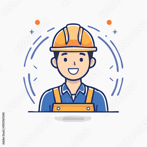 笑顔で満足する男性作業員のアイコン 建設現場の安全と信頼