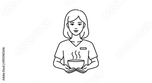 Nurse holding bowl of hot soup, comfort food for patient, healthcare, medical care, wellness