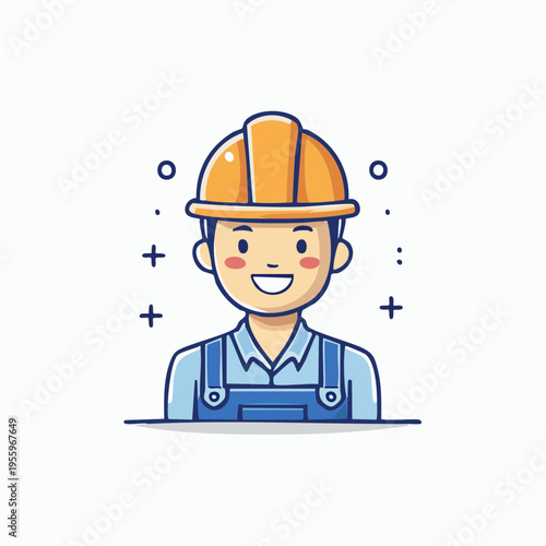 笑顔で満足する男性作業員のアイコン 建設現場の安全と信頼