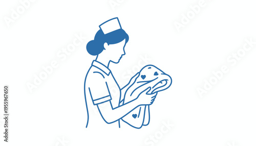 Nurse Holding Baby Blanket with Hearts, Healthcare Professional Care