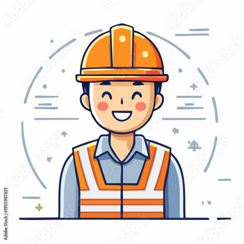 笑顔で満足する男性作業員のアイコン 建設現場の安全と信頼