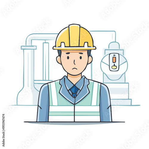 検査に悩む男性工場作業員のアイコン 製造業の品質不良やエラー