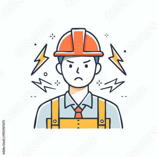 怒ってイライラする男性作業員のアイコン 現場のトラブルやストレス