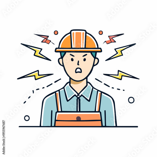 怒ってイライラする男性作業員のアイコン 現場のトラブルやストレス
