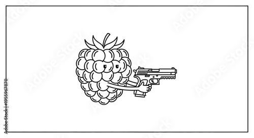 Funny Raspberry Character Holding a Pistol, Cartoon Style