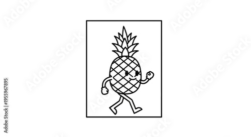 Funny Walking Pineapple Character with Happy Face, Cartoon Style