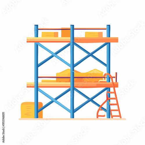 足場のアイコン 建設現場の仮設工事と高所作業