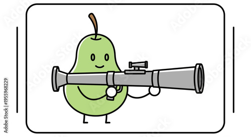Funny Pear Character Holding a Rocket Launcher with a Smile