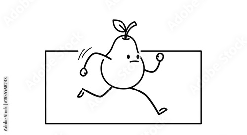 Funny Pear Character Running Fast Inside a Frame, Cartoon Style