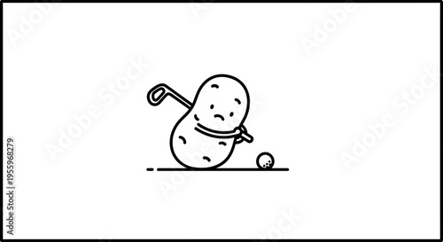 Funny Potato Playing Golf, Cartoon Style