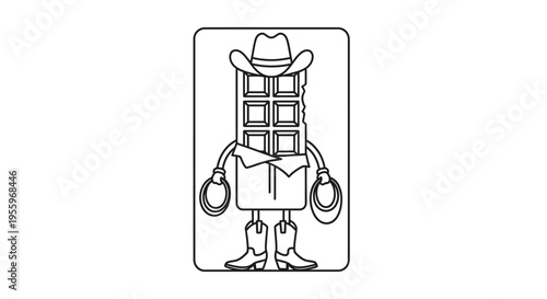 Funny Chocolate Bar Cowboy Character with Lasso and Cowboy Hat, Cartoon Style